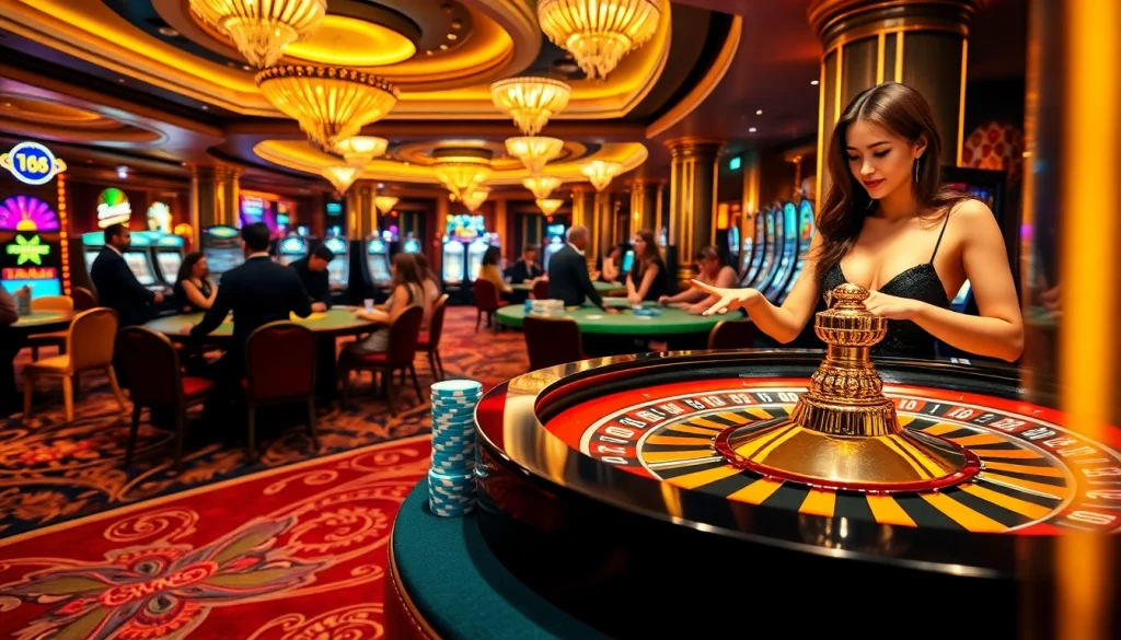 Experience excitement at F168 com with vibrant casino games featuring roulette and poker tables.