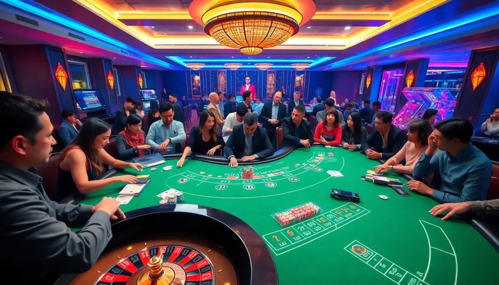 Players enjoying live dealer blackjack at https://hz88.my/, creating an exciting casino atmosphere with vibrant colors.